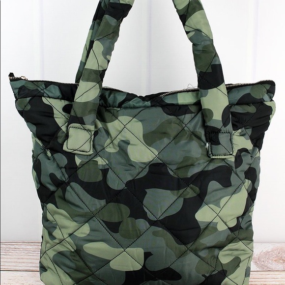 quilted camo tote bag